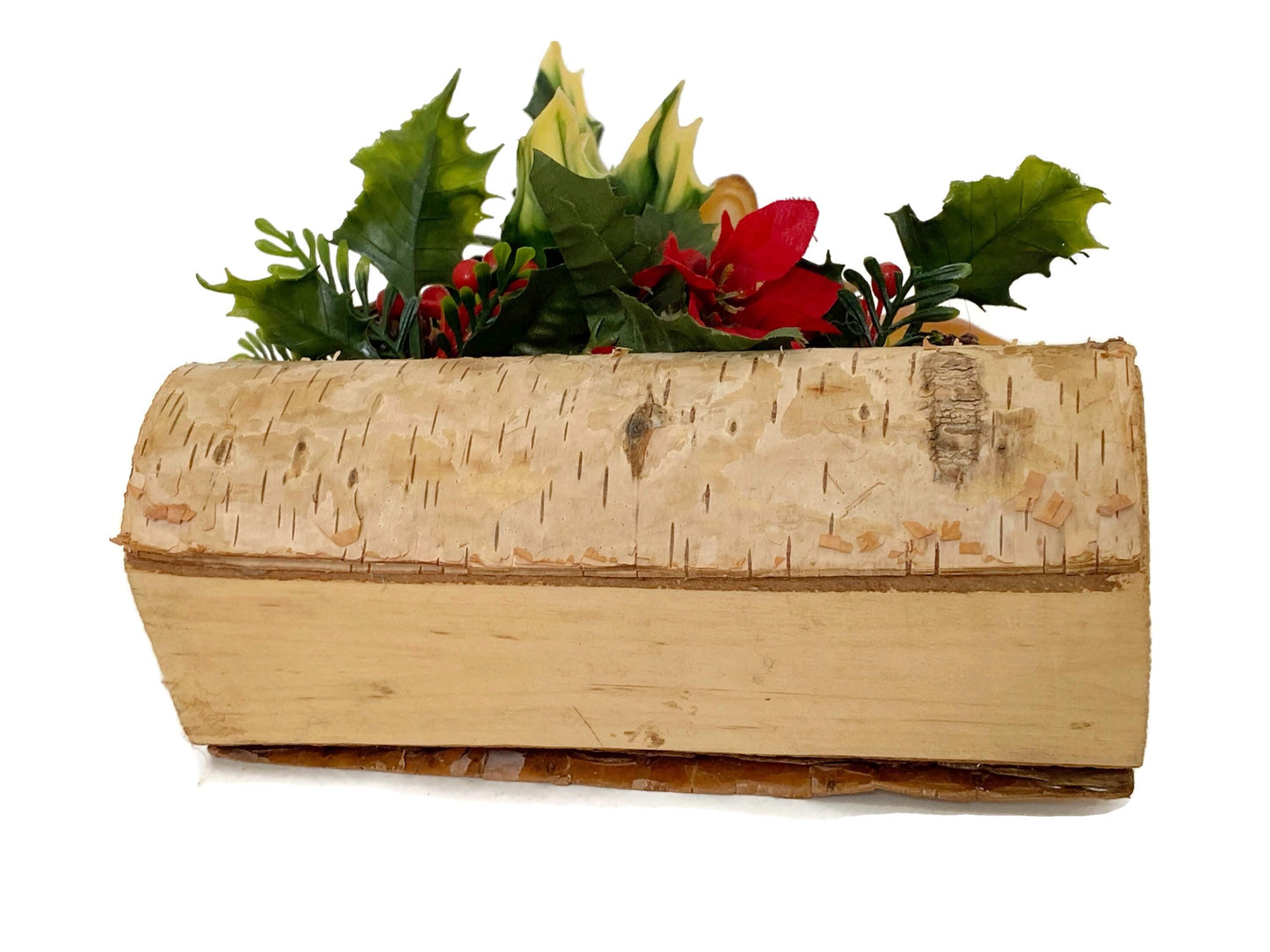 Midcentury Holiday Decoration on a Birch Log at Duckwells