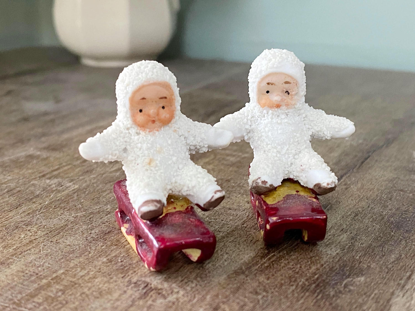 Antique German Bisque Porcelain Snow Baby Figurines at Duckwells