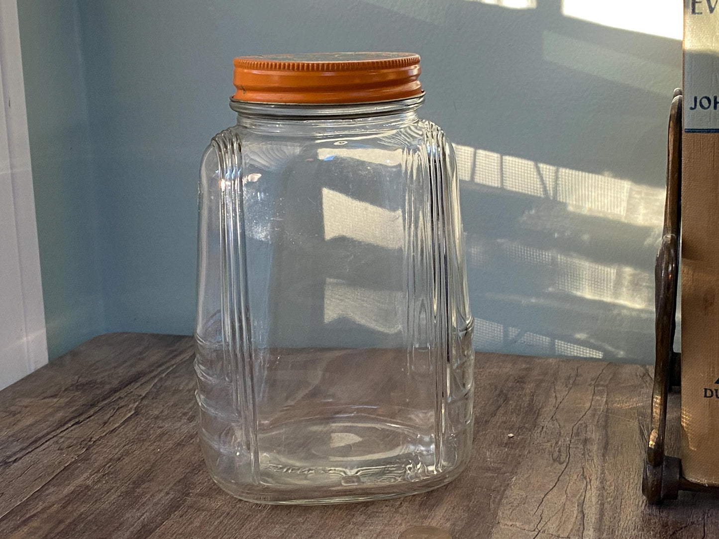 Vintage Glass Jar, Art Deco, with Solo Cup Advertisement at Duckwells