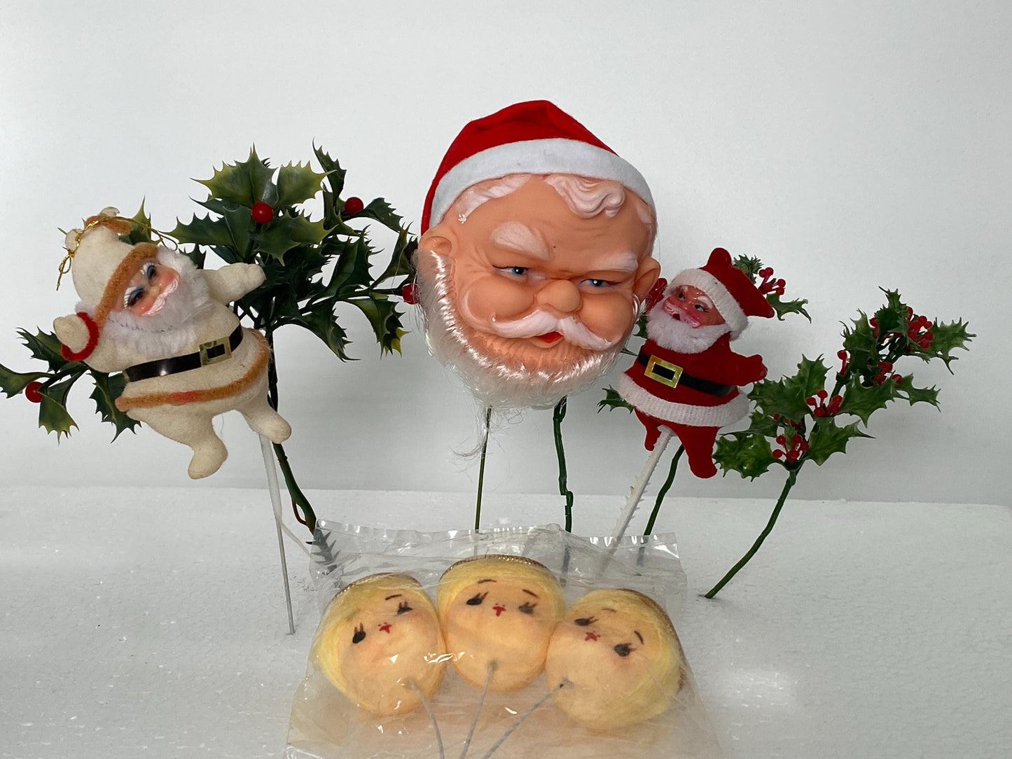 Vintage Christmas Floral Picks with Santas and Shiny Brite Angels at Duckwells