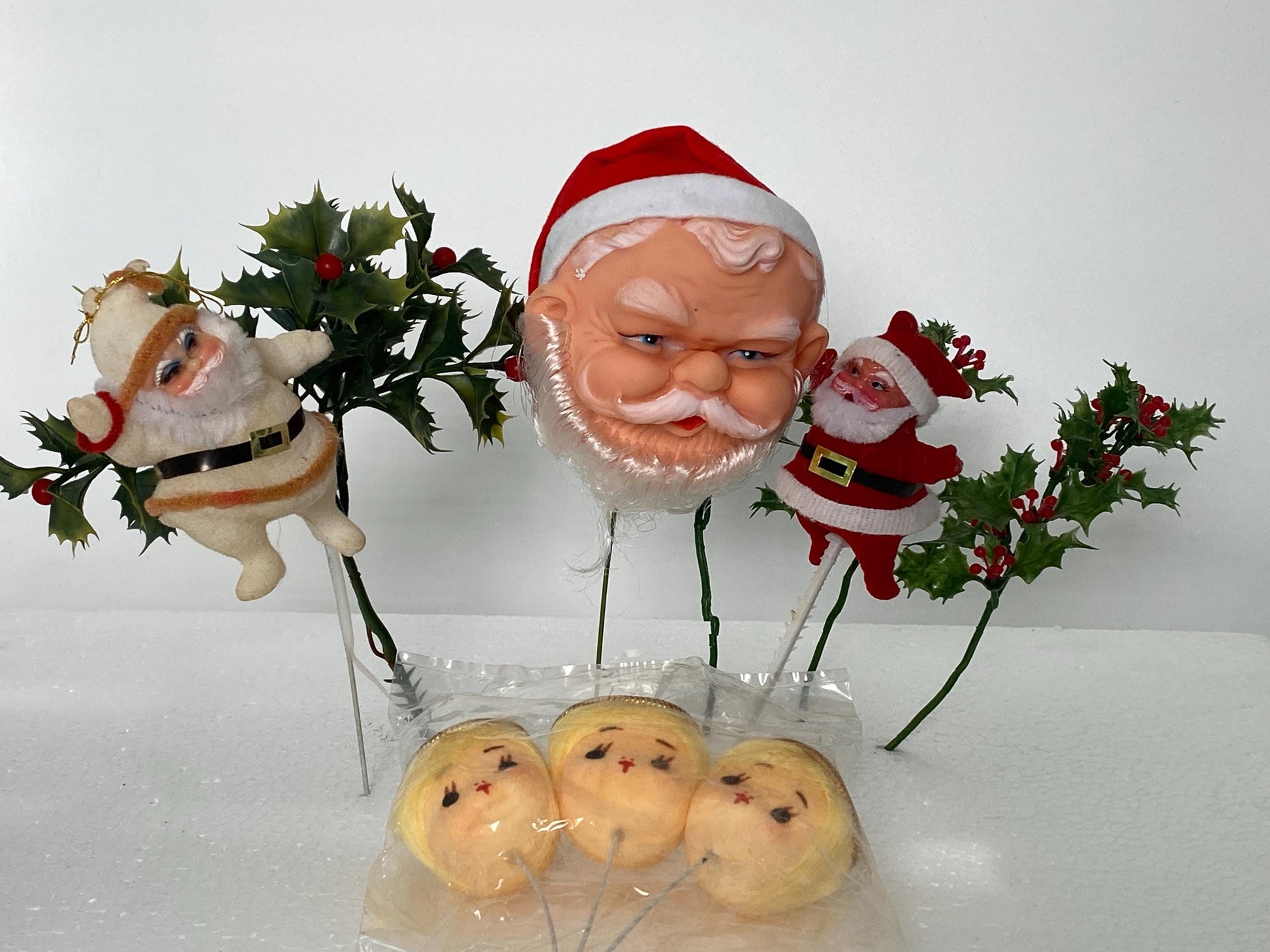 Vintage Christmas Floral Picks with Santas and Shiny Brite Angels at Duckwells