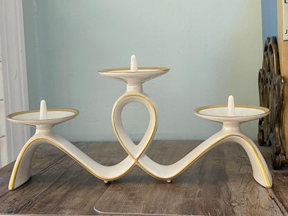 Midcentury White and Gold Candleholder at Duckwells