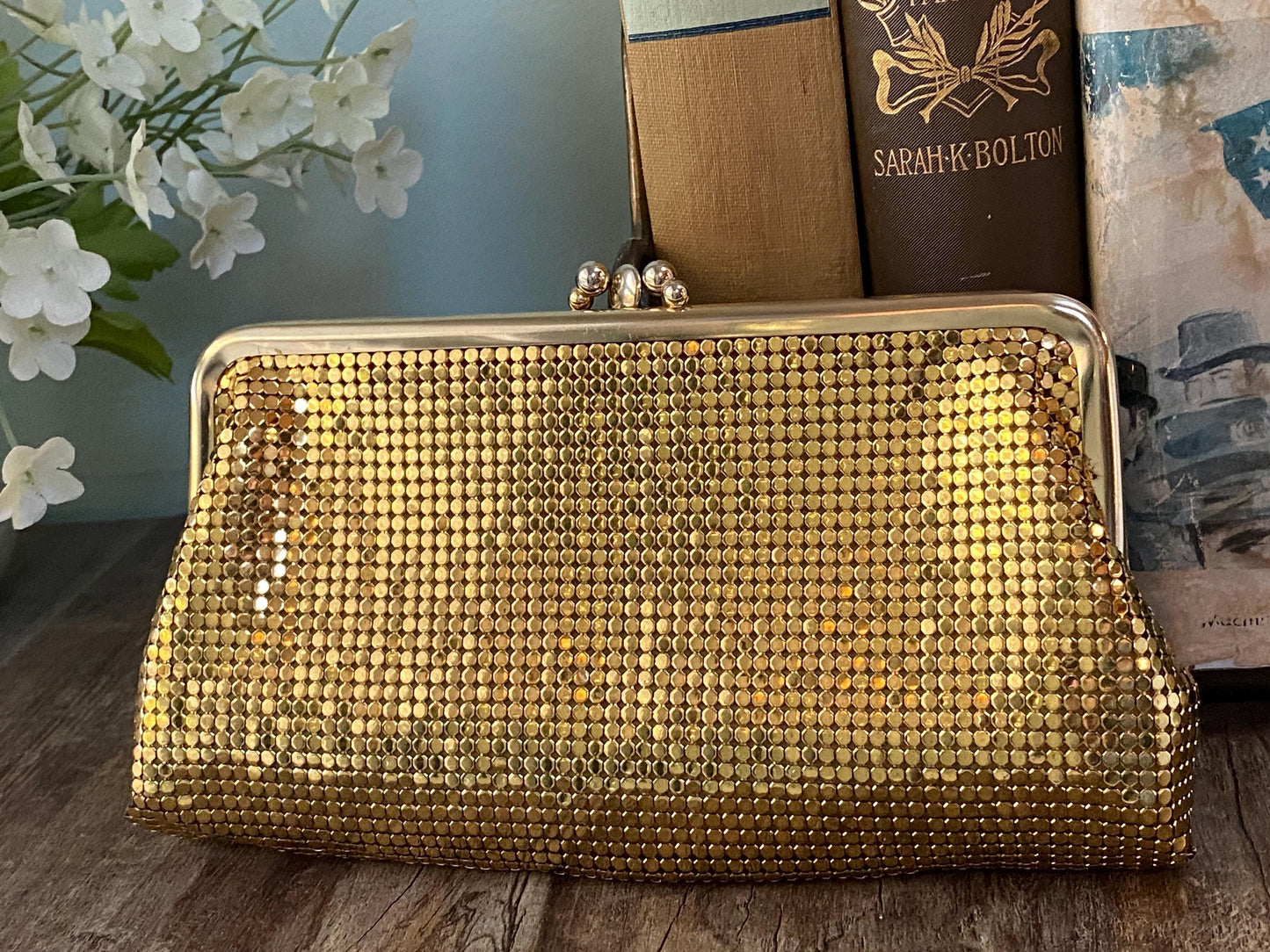 Vintage Whiting & Davis Gold Clutch Purse at Duckwells