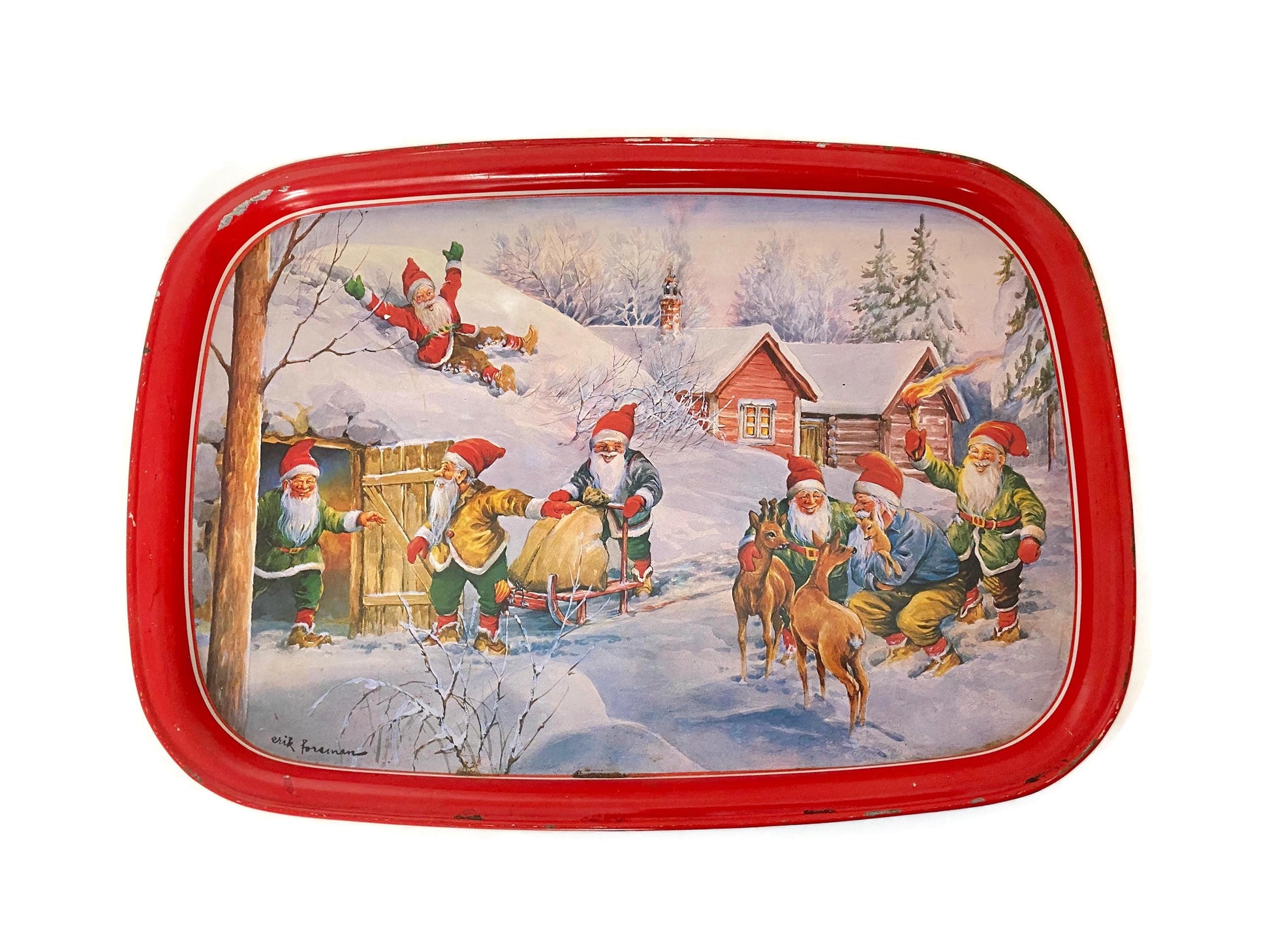 Vintage Erik Forsman Gnome Winter Scene Tray at Duckwells