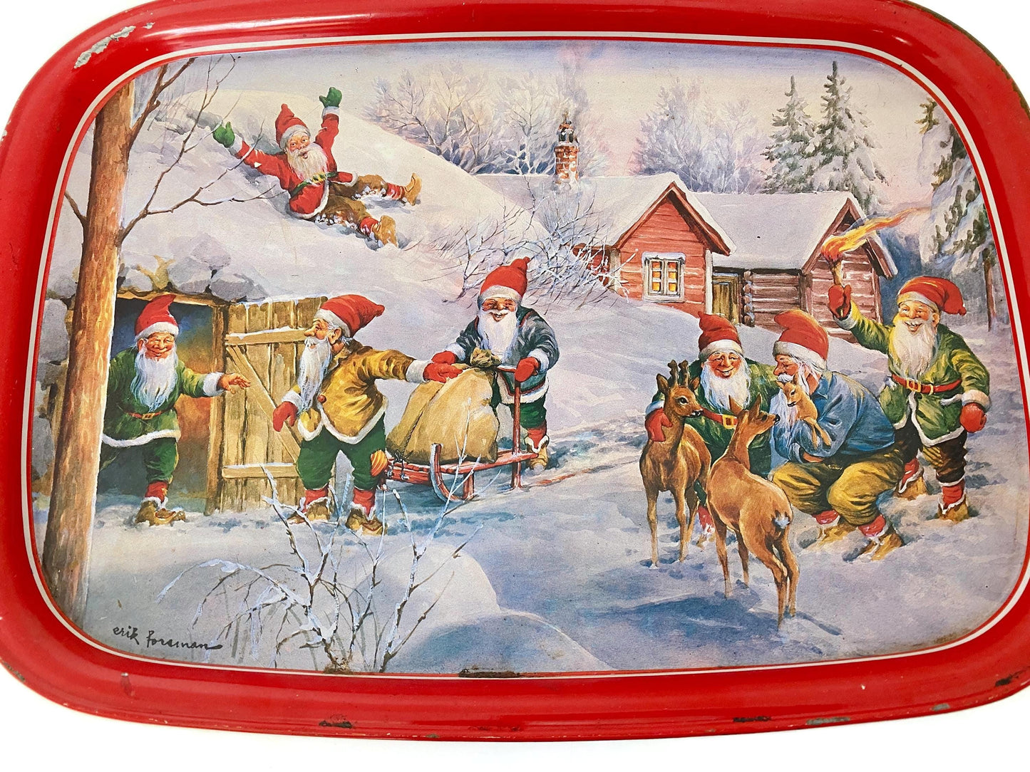 Vintage Erik Forsman Gnome Winter Scene Tray at Duckwells