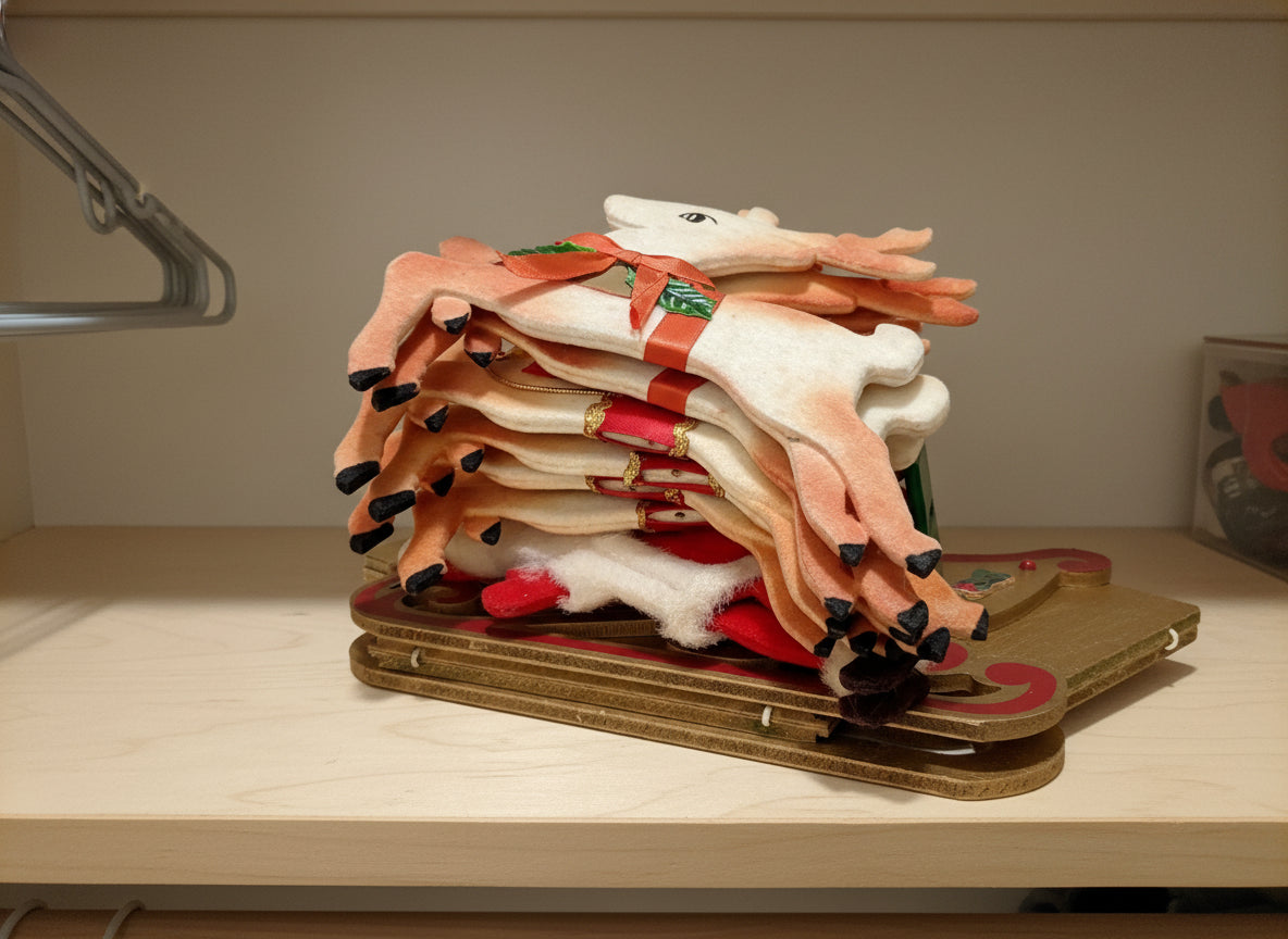 Vintage Christmas Display, Foldable Santa, Sleigh and Reindeer at Duckwells