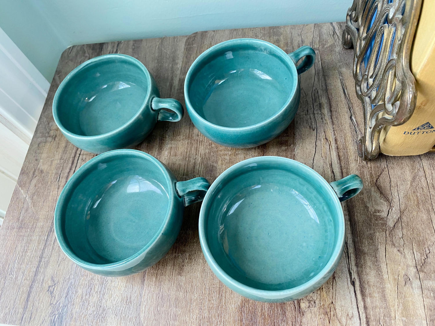 Mid Century Modern Russel Wright Cups in Seafoam at Duckwells