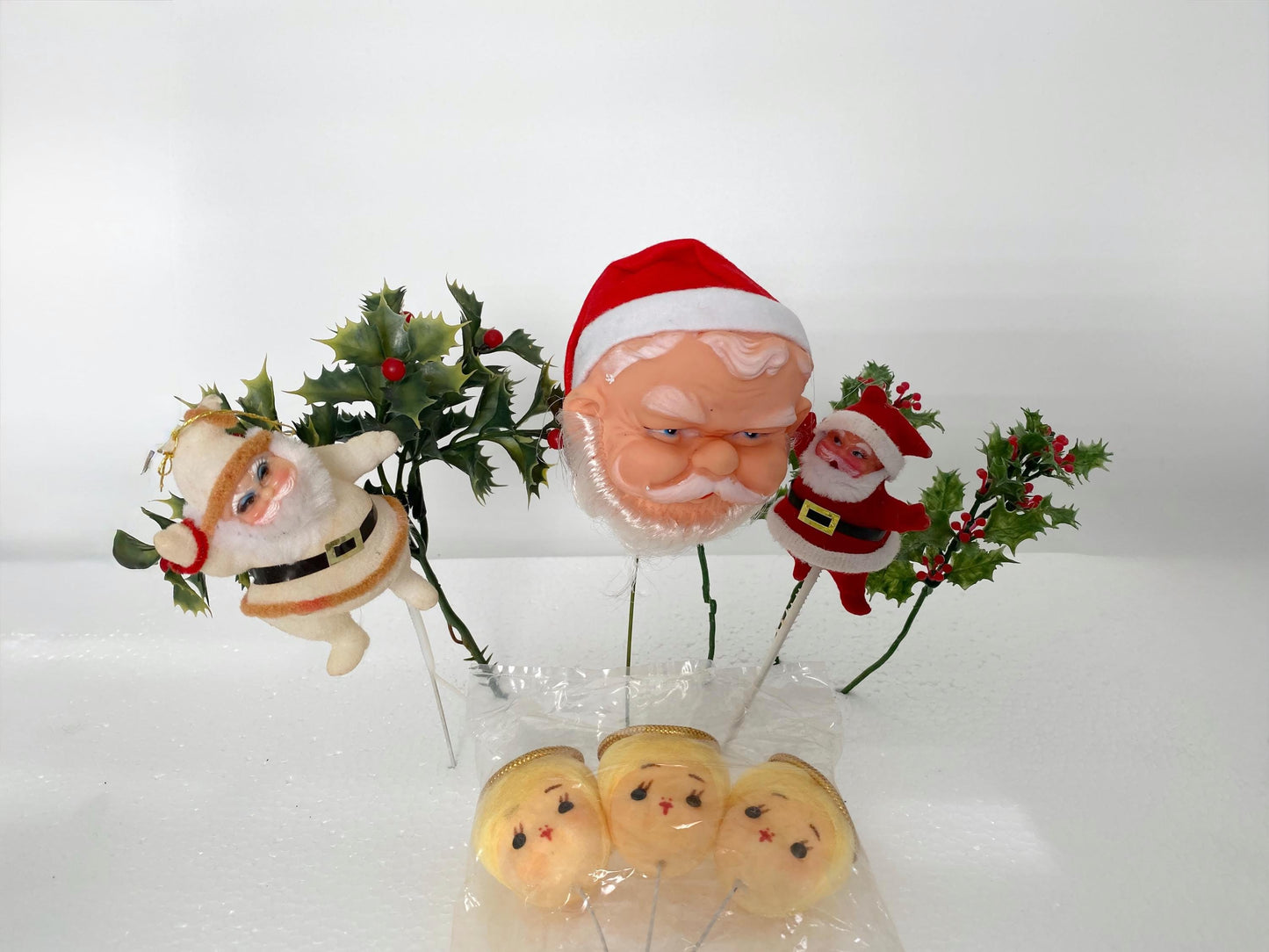 Vintage Christmas Floral Picks with Santas and Shiny Brite Angels at Duckwells