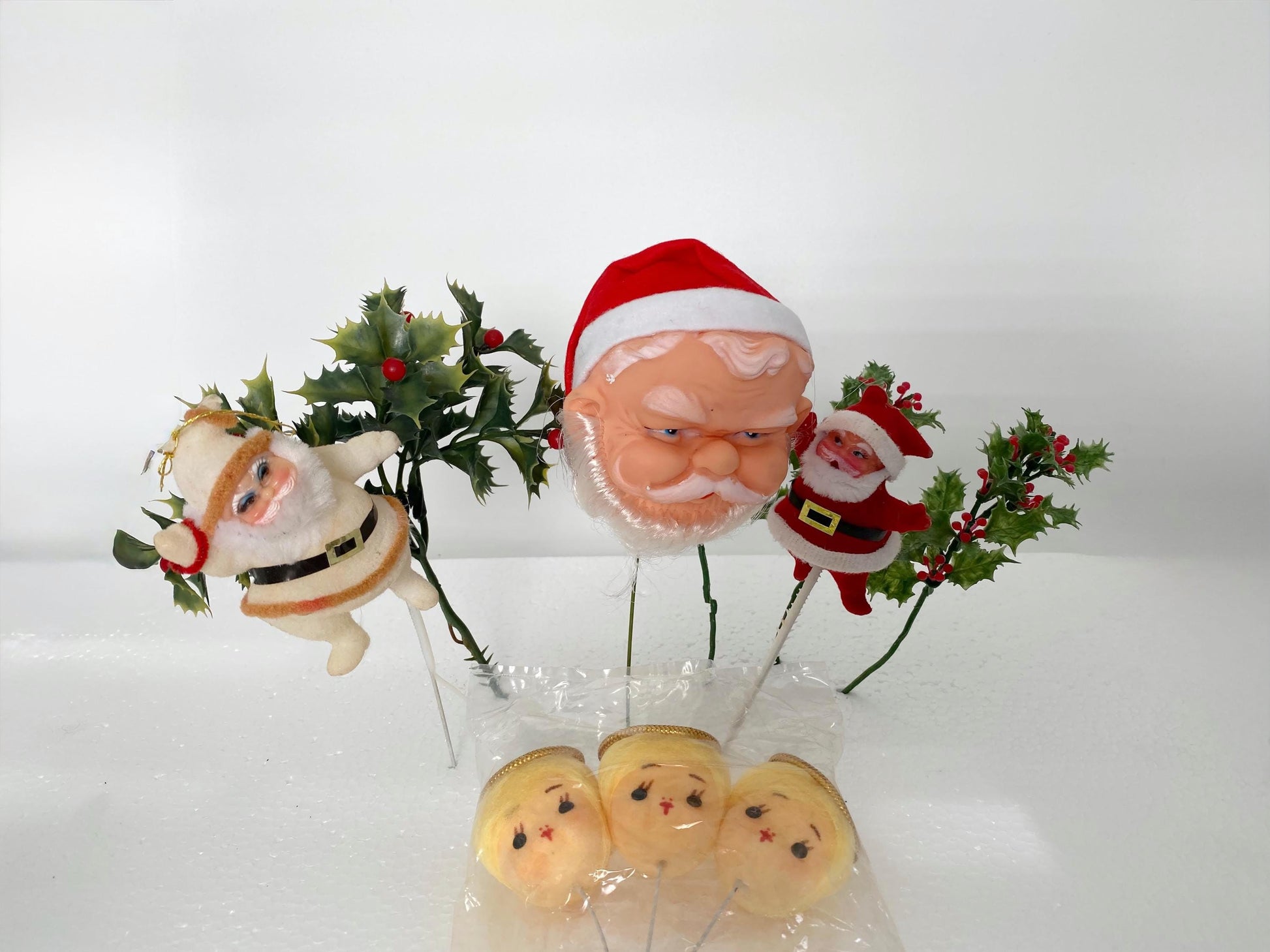 Vintage Christmas Floral Picks with Santas and Shiny Brite Angels at Duckwells