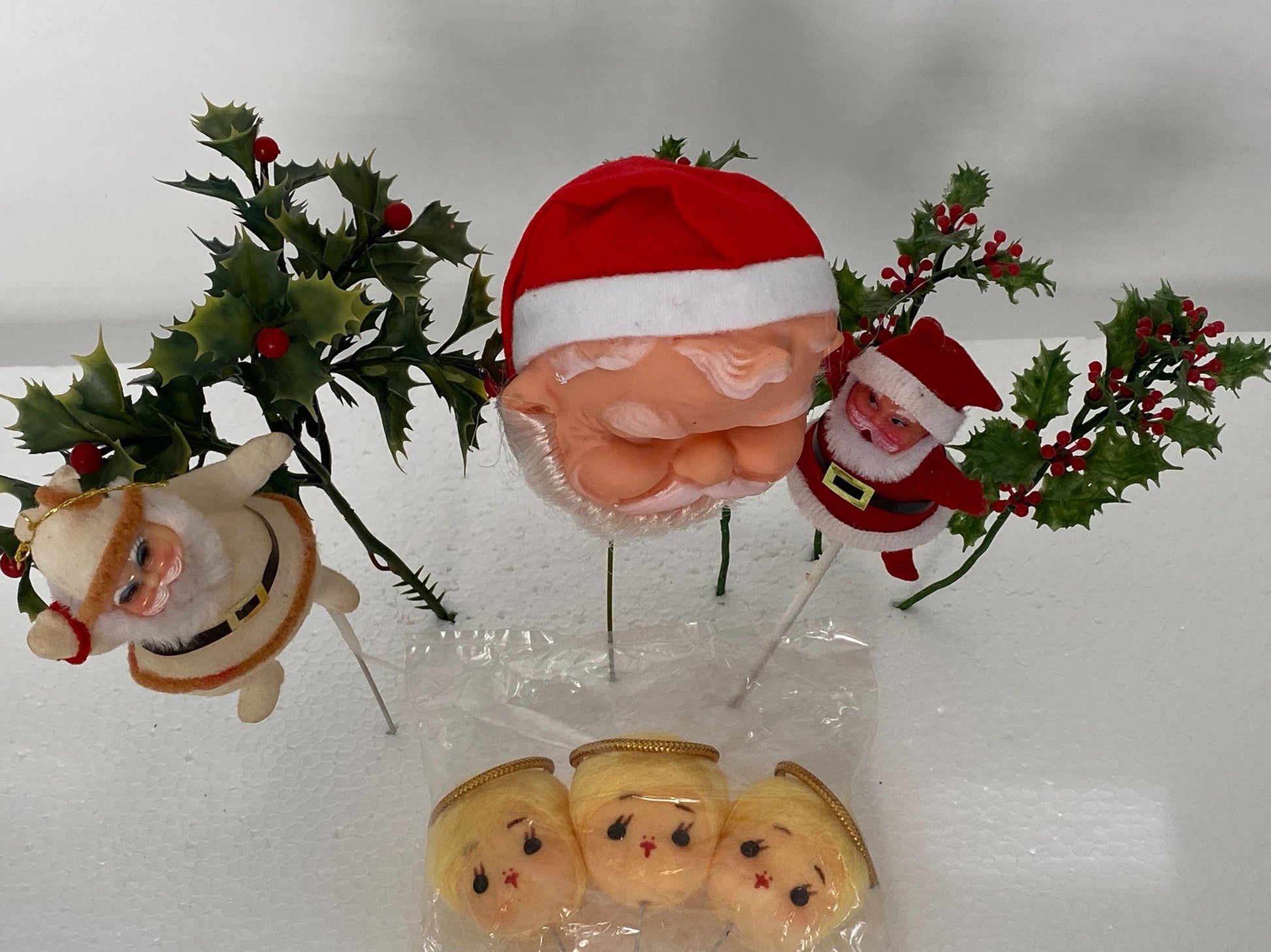 Vintage Christmas Floral Picks with Santas and Shiny Brite Angels at Duckwells
