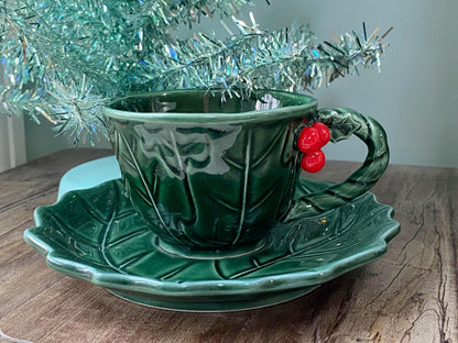 Midcentury Christmas Cup and Saucer Set by Lefton at Duckwells