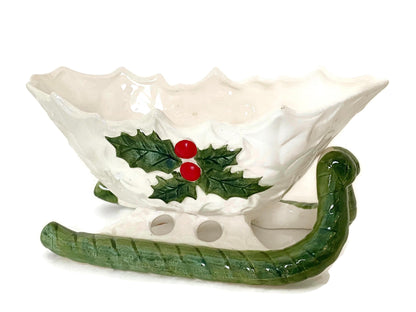 Midcentury Lefton Ceramic White Holly Sleigh at Duckwells