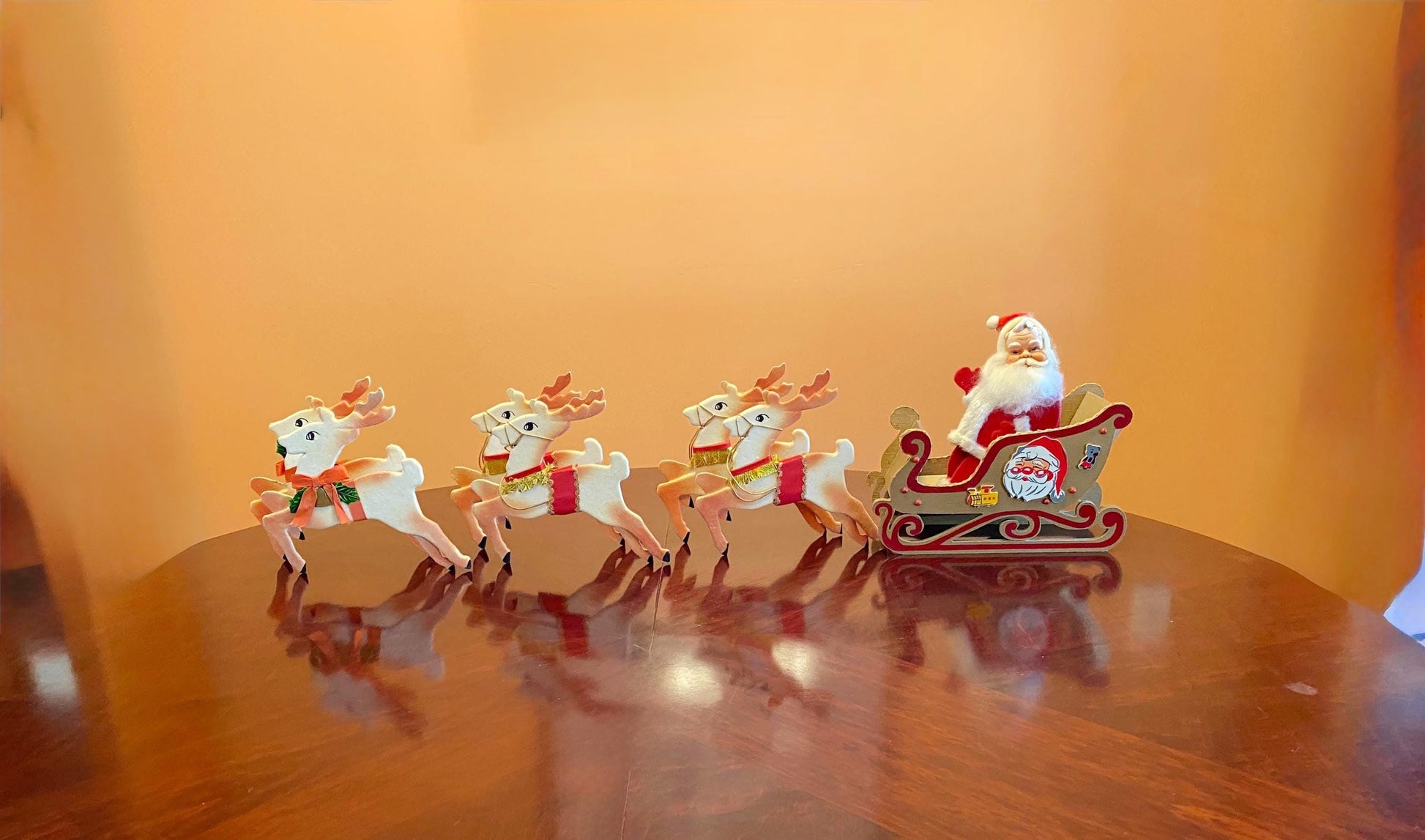 Vintage Christmas Display, Foldable Santa, Sleigh and Reindeer at Duckwells