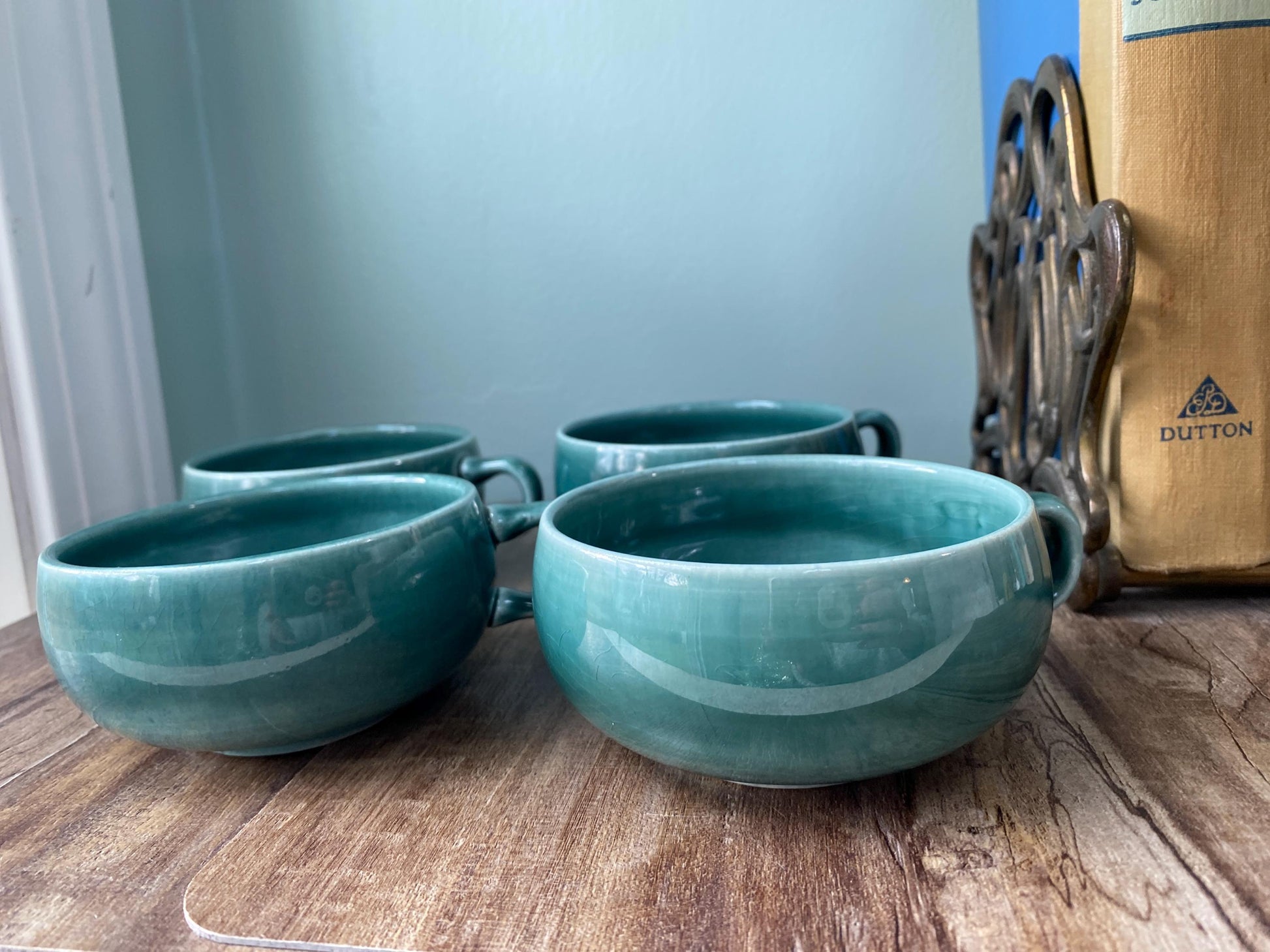 Mid Century Modern Russel Wright Cups in Seafoam at Duckwells