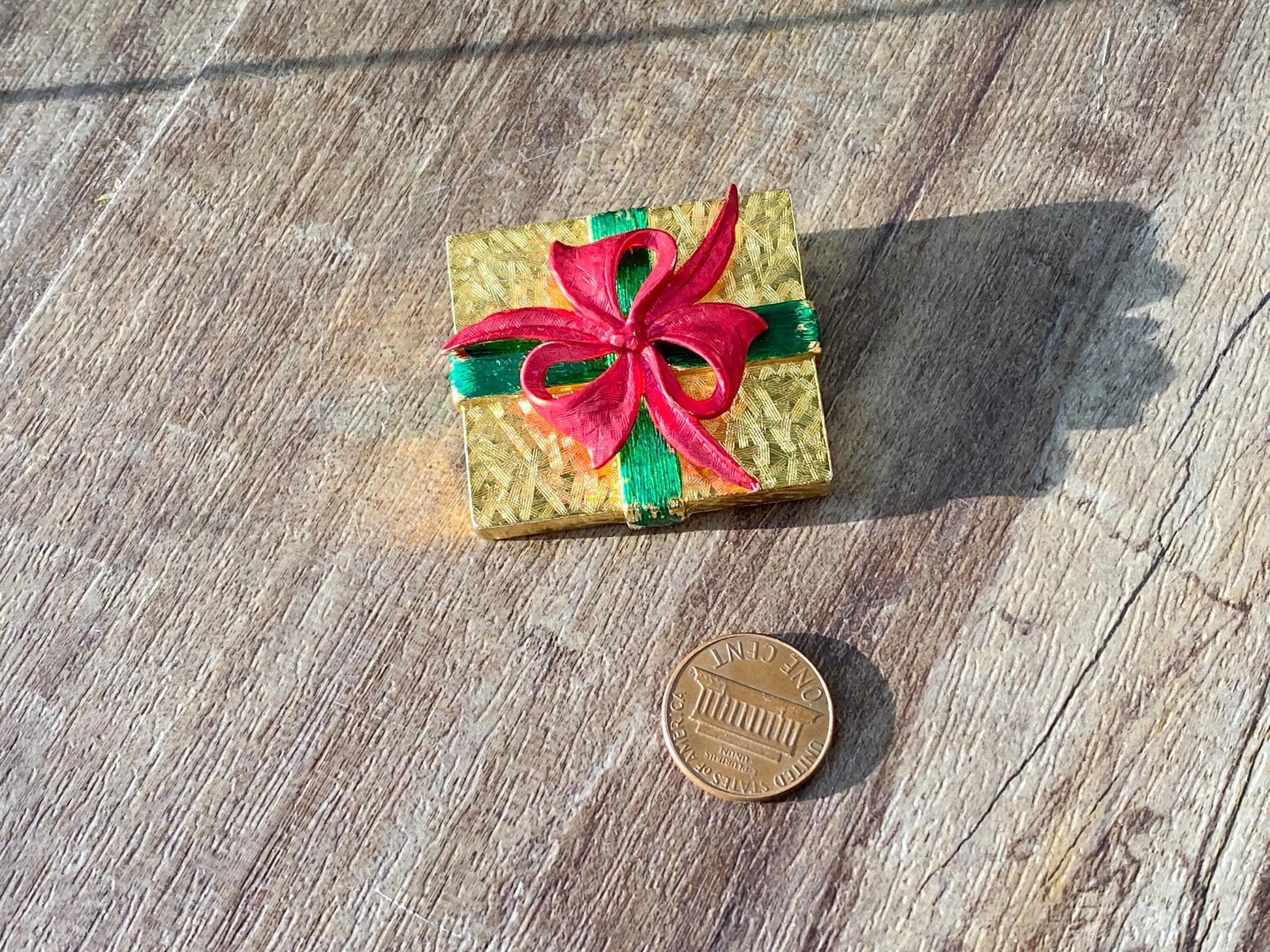 Vintage Holiday Gift Box Brooch by Attwood & Sawyer at Duckwells