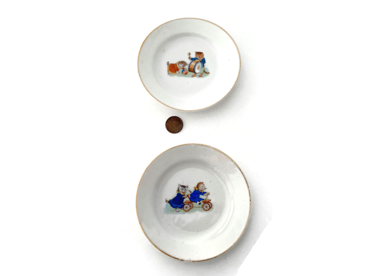Antique Childs Dishes with Kitty Cats at Duckwells