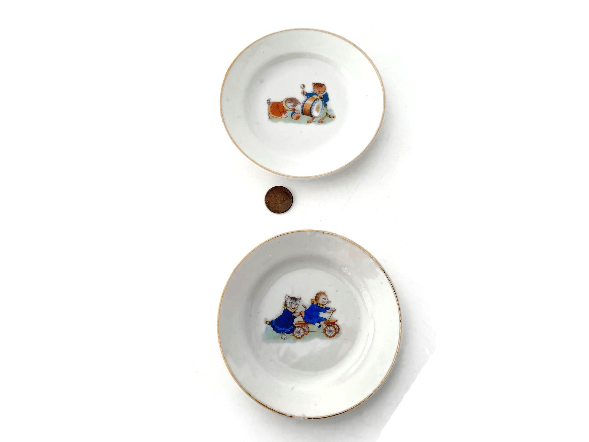 Antique Childs Dishes with Kitty Cats at Duckwells