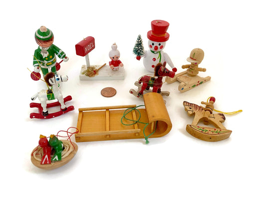 Vintage Wood Christmas Nine Ornaments or Figurines at Duckwells