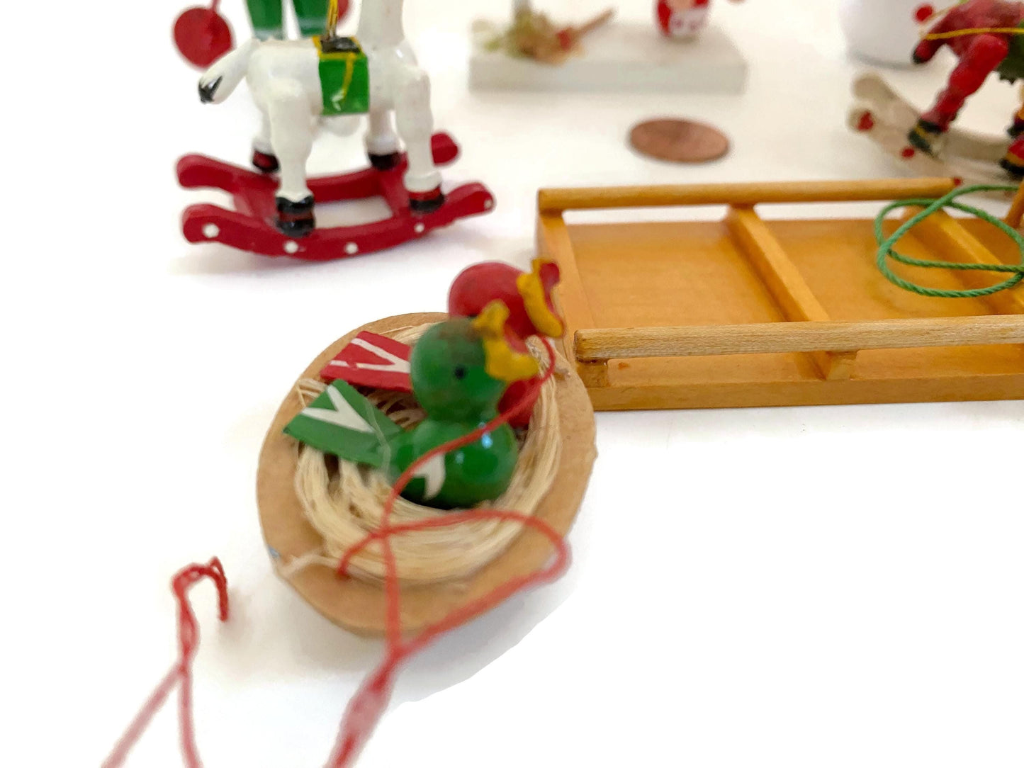 Vintage Wood Christmas Nine Ornaments or Figurines at Duckwells