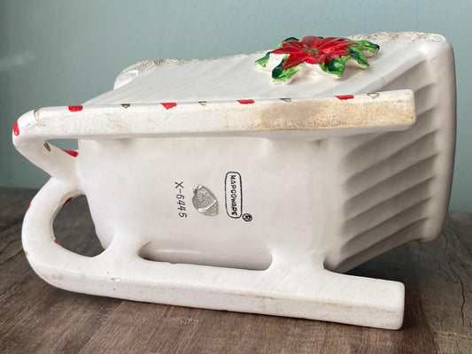 Vintage White Christmas Ceramic Sleigh by Napco at Duckwells