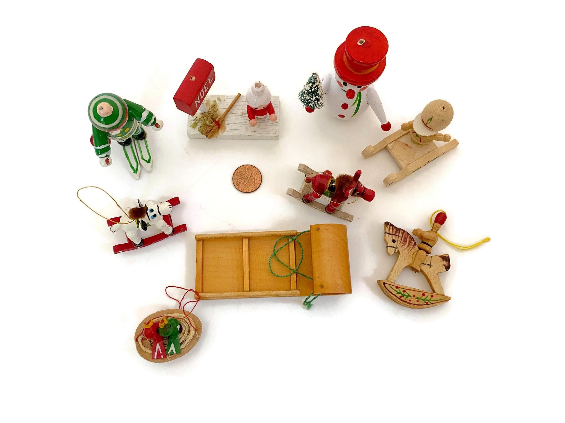 Vintage Wood Christmas Nine Ornaments or Figurines at Duckwells