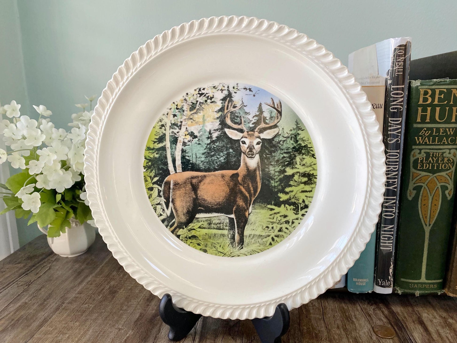Vintage LL Bean Plate, White Tailed Deer by Delano Studios at Duckwells