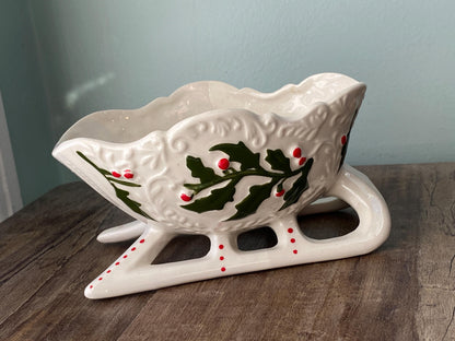Vintage Christmas Napco Ceramic Sleigh at Duckwells