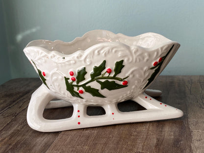 Vintage Christmas Napco Ceramic Sleigh at Duckwells