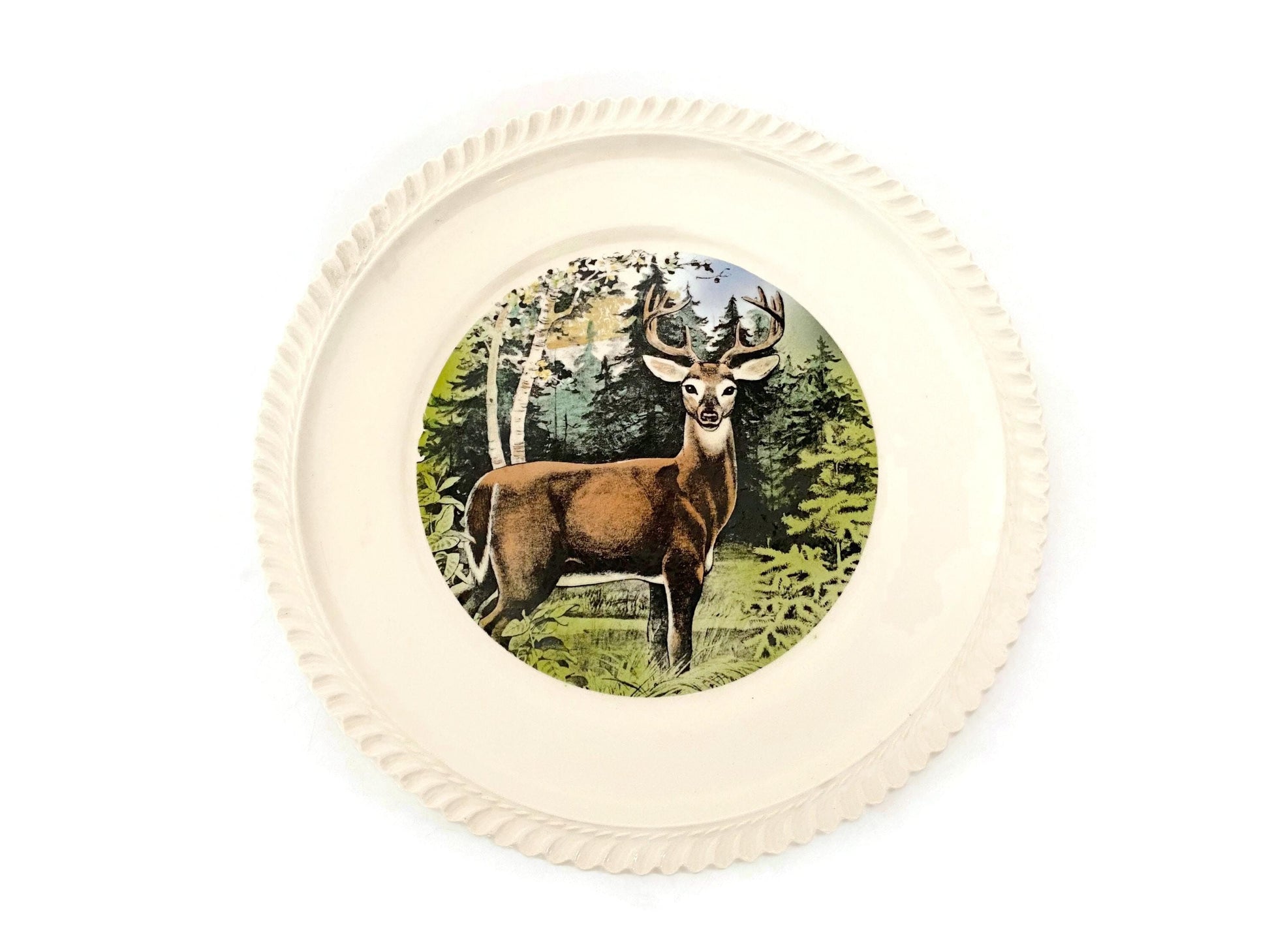 Vintage LL Bean Plate, White Tailed Deer by Delano Studios at Duckwells