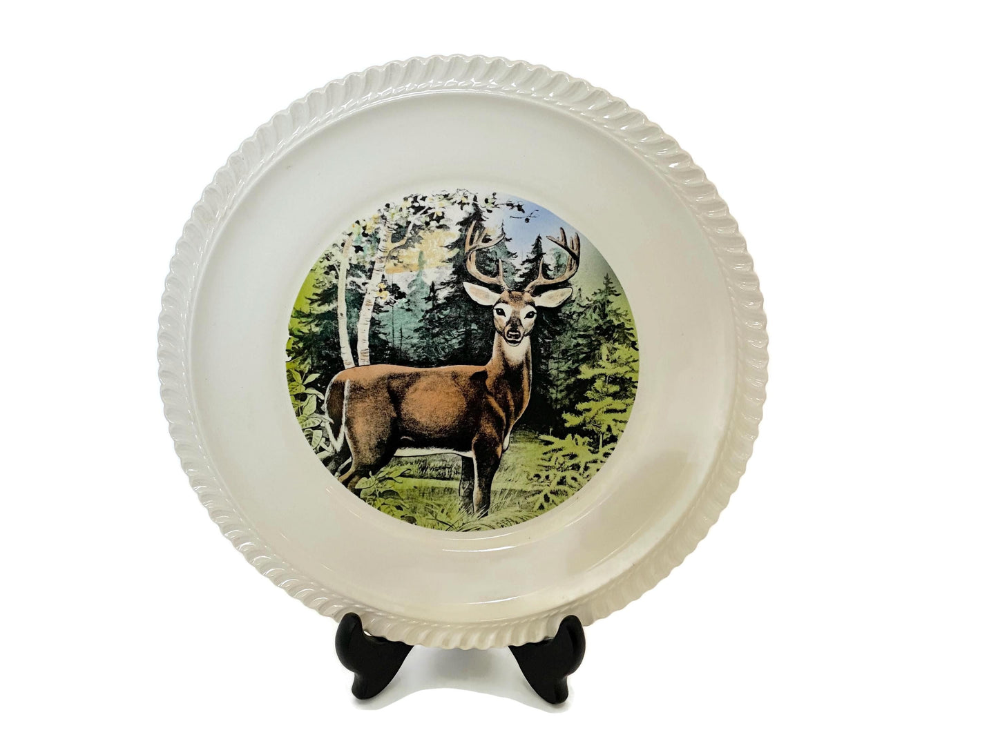 Vintage LL Bean Plate, White Tailed Deer by Delano Studios at Duckwells