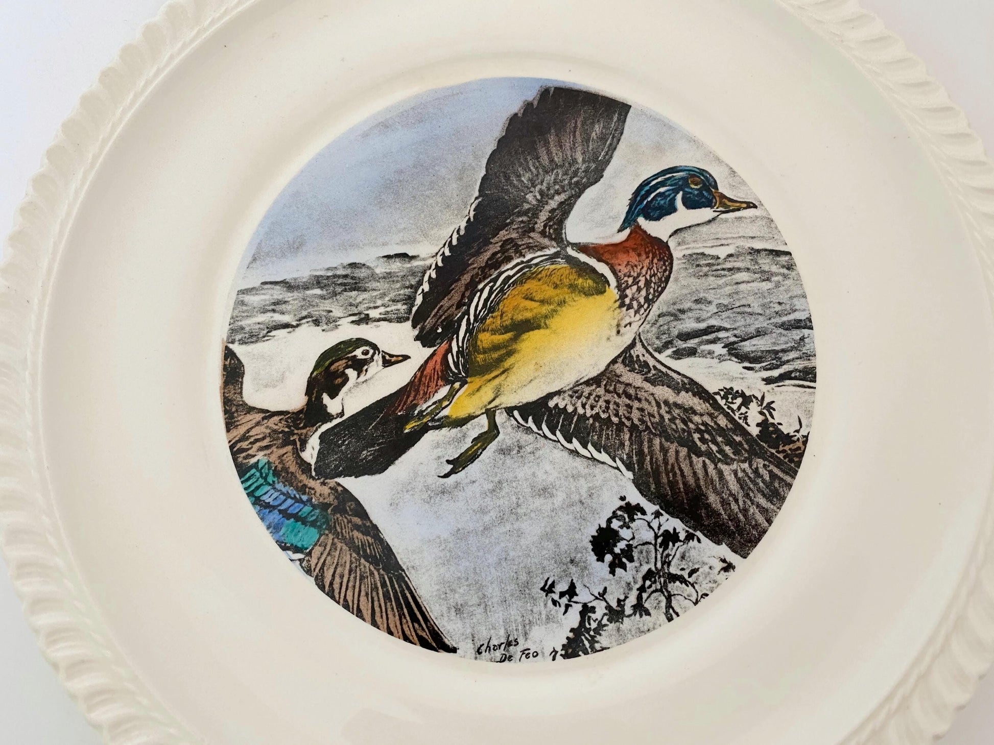 Vintage LL Bean Plate, Wood Ducks by Delano Studios at Duckwells