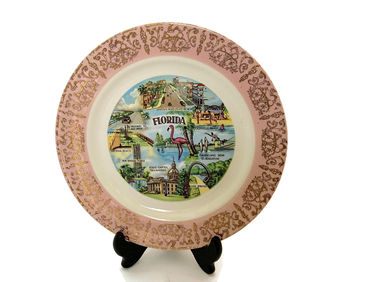Midcentury Pink Florida Souvenir Plate at Duckwells