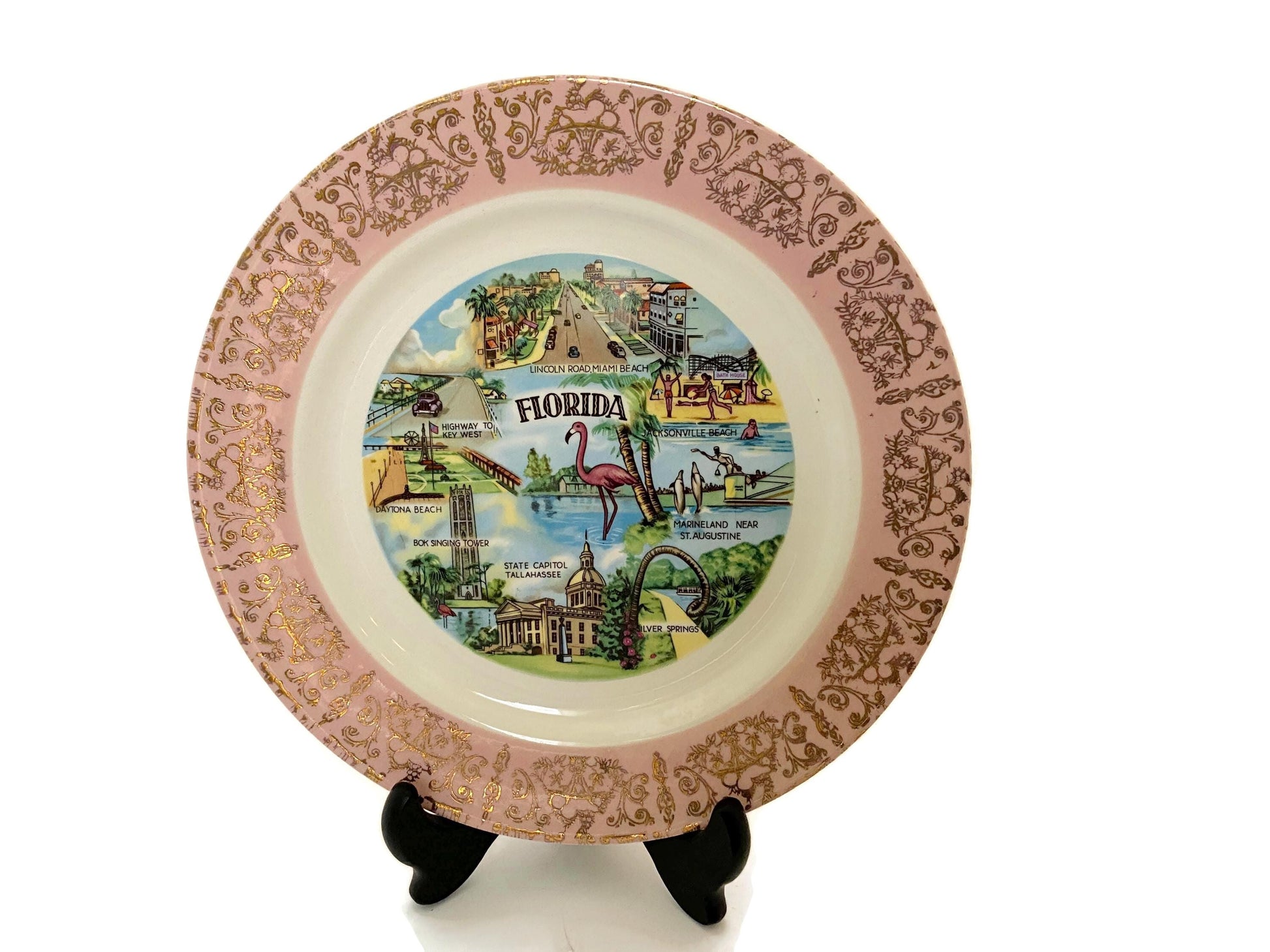 Midcentury Pink Florida Souvenir Plate at Duckwells
