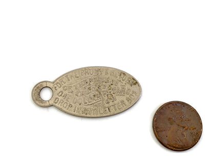 Antique Key Fob Registry Metal Tag, Broadway, New York at Duckwells