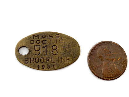 1950 Brookline Massachusetts Brass Dog License Tag at Duckwells