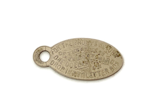 Antique Key Fob Registry Metal Tag, Broadway, New York