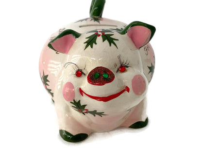 Midcentury Christmas Pig Ceramic Bank at Duckwells