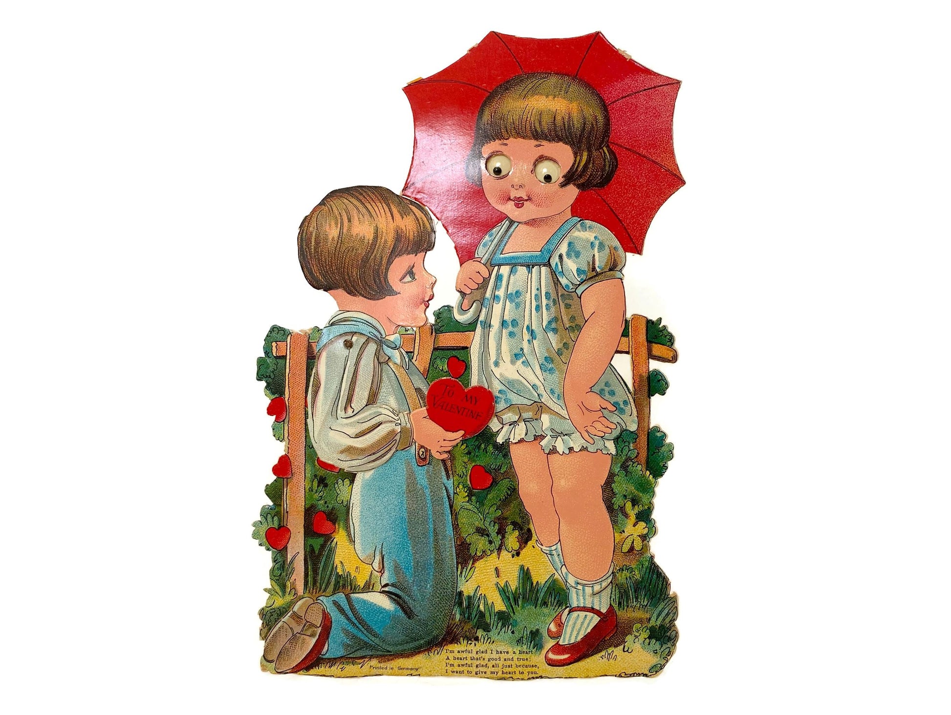 Antique Valentine's Day Card, Mechanical Die Cut with Googly Eyes at Duckwells