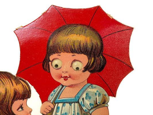 Antique Valentine's Day Card, Mechanical Die Cut with Googly Eyes