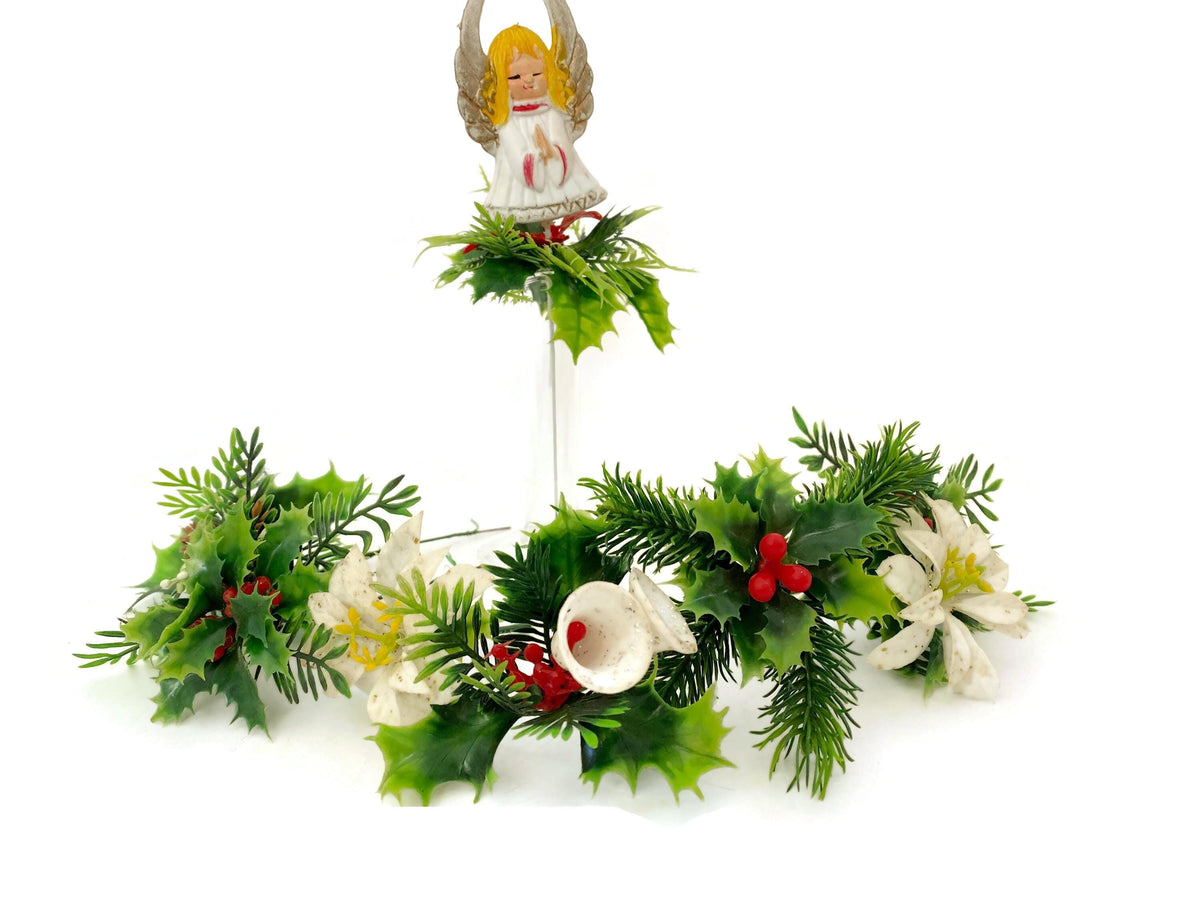 Vintage Christmas Floral Picks with Angel, Poinsettia, and Greenery