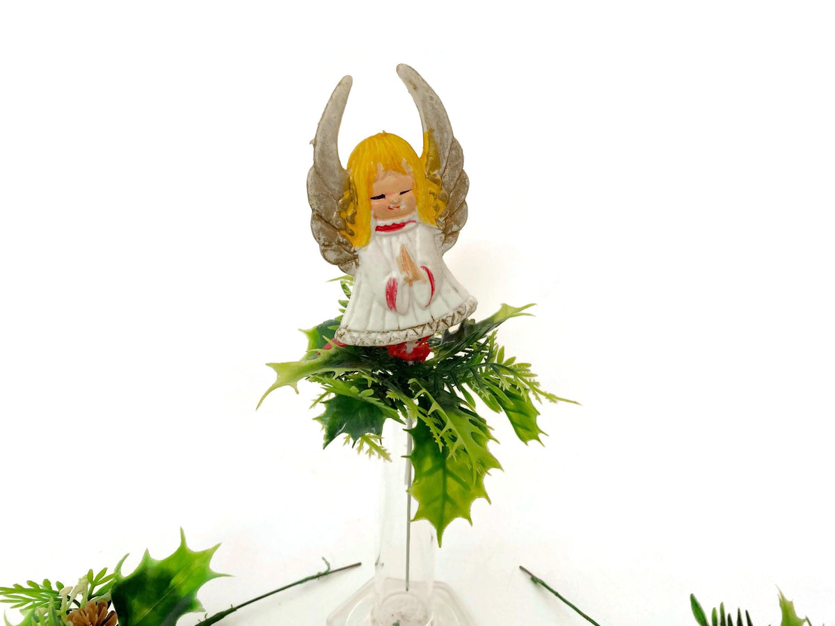 Vintage Christmas Floral Picks with Angel, Poinsettia, and Greenery