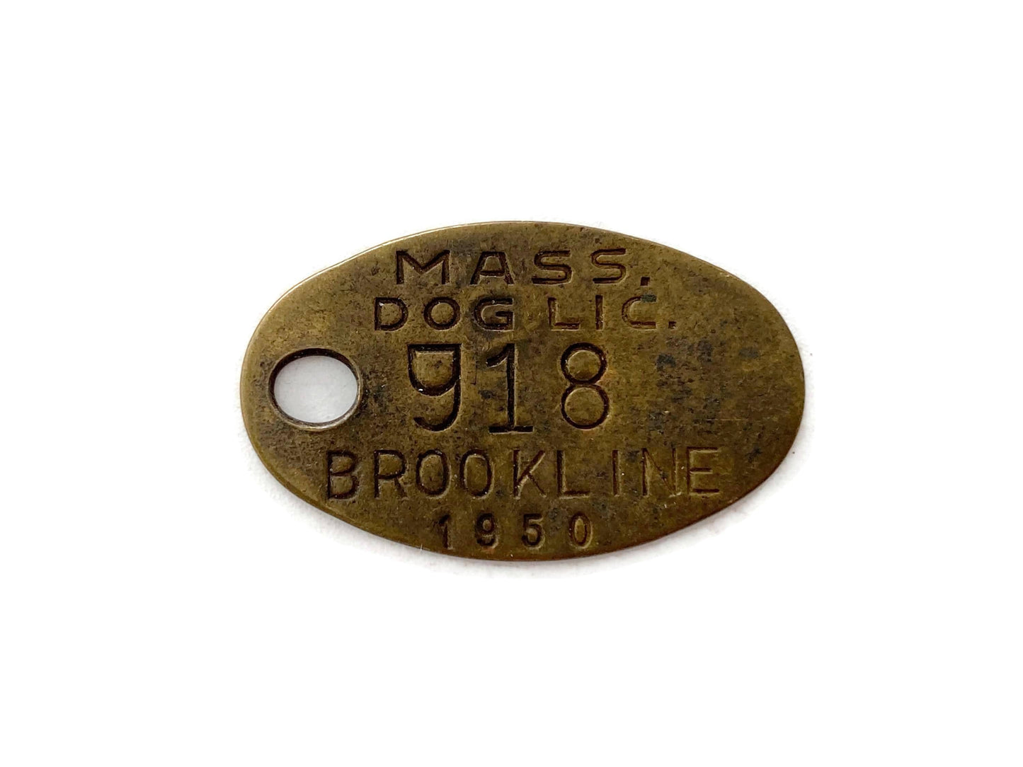 1950 Brookline Massachusetts Brass Dog License Tag at Duckwells