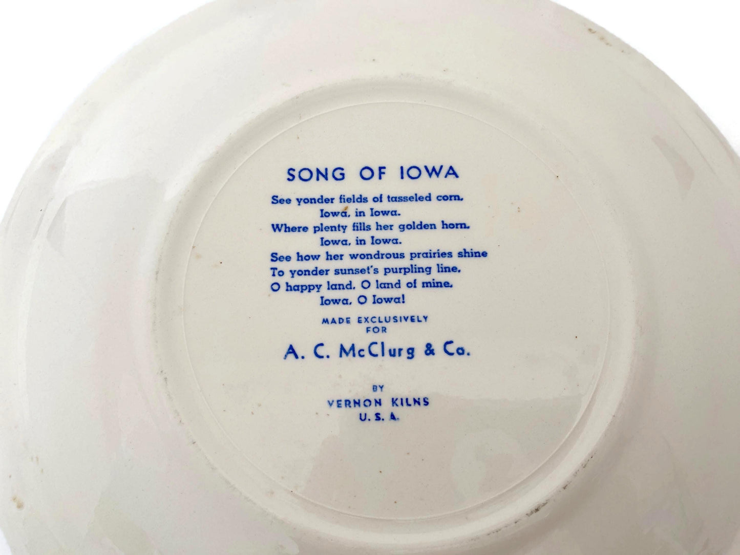 Vintage Iowa Plate by Vernon Kilns at Duckwells