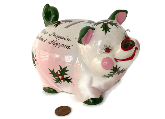 Midcentury Christmas Pig Ceramic Bank at Duckwells