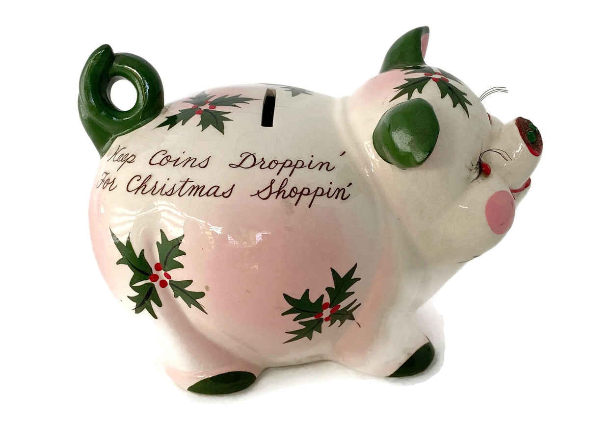 Midcentury Christmas Pig Ceramic Bank at Duckwells