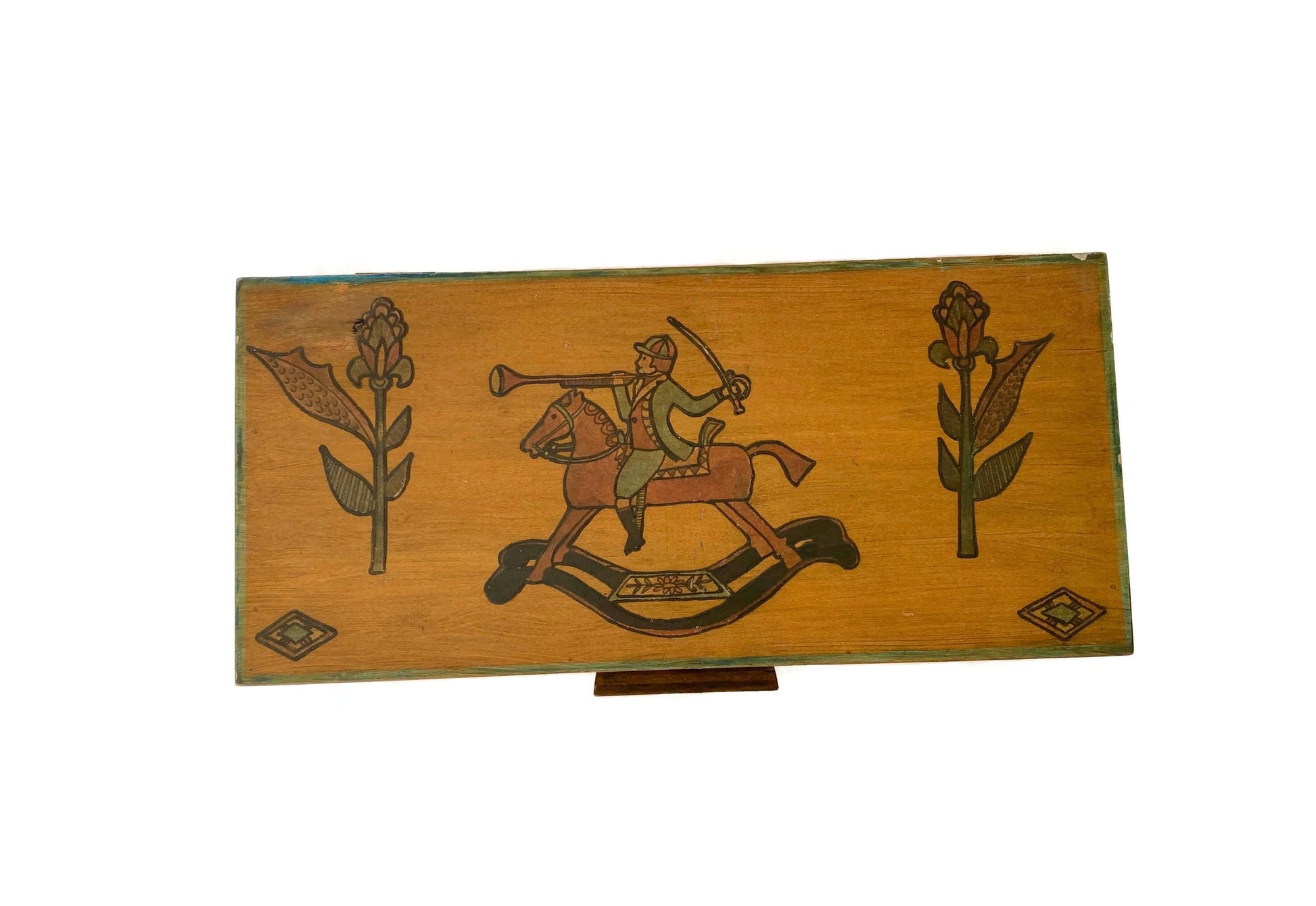 Vintage Wood Thread Box with Folk Art and William Blake Poetry at Duckwells