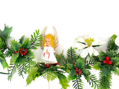 Vintage Christmas Floral Picks with Angel, Poinsettia, and Greenery