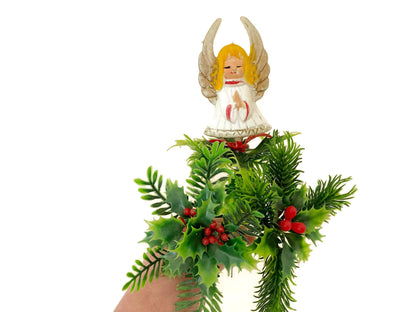 Vintage Christmas Floral Picks with Angel, Poinsettia, and Greenery