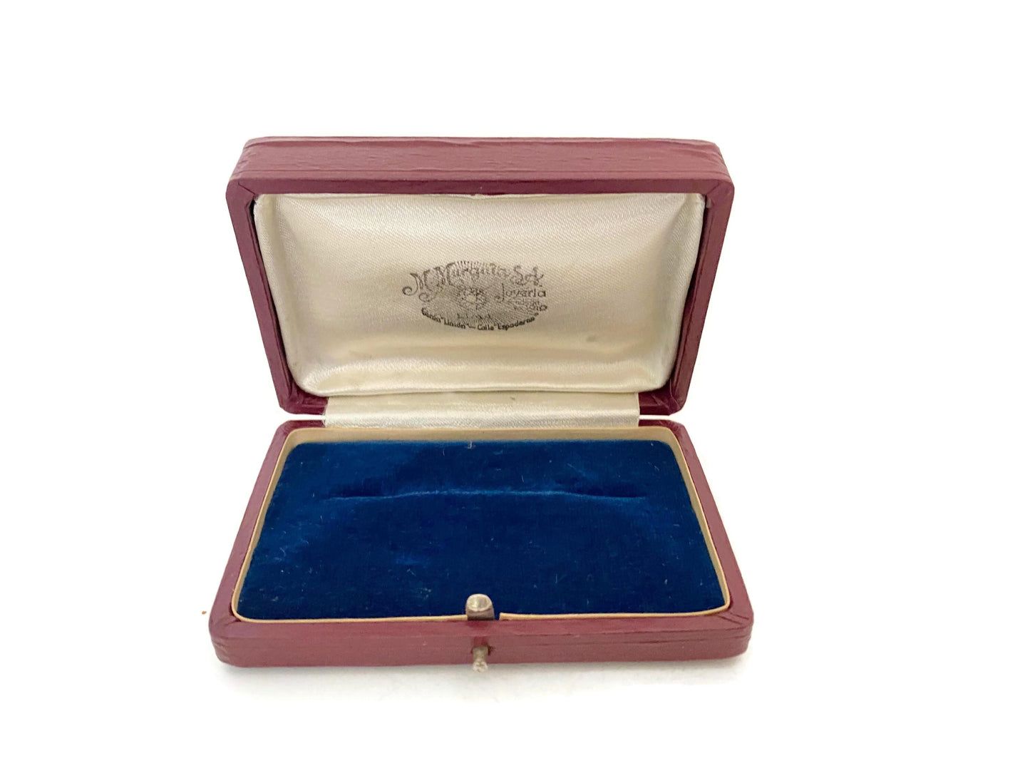 Antique Jewel Box, Leather with Lima Peru Jewelry Store Logo at Duckwells