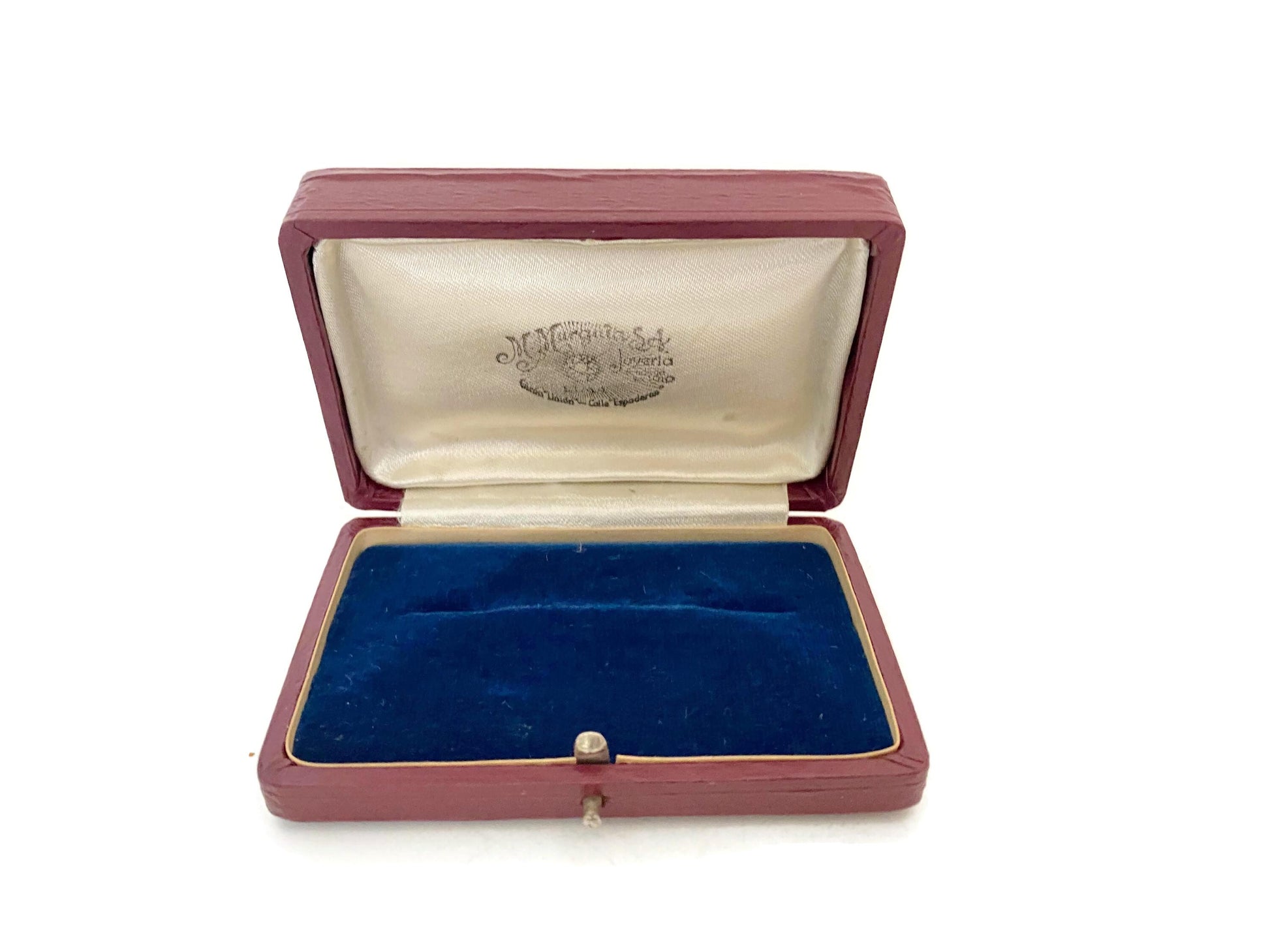 Antique Jewel Box, Leather with Lima Peru Jewelry Store Logo at Duckwells